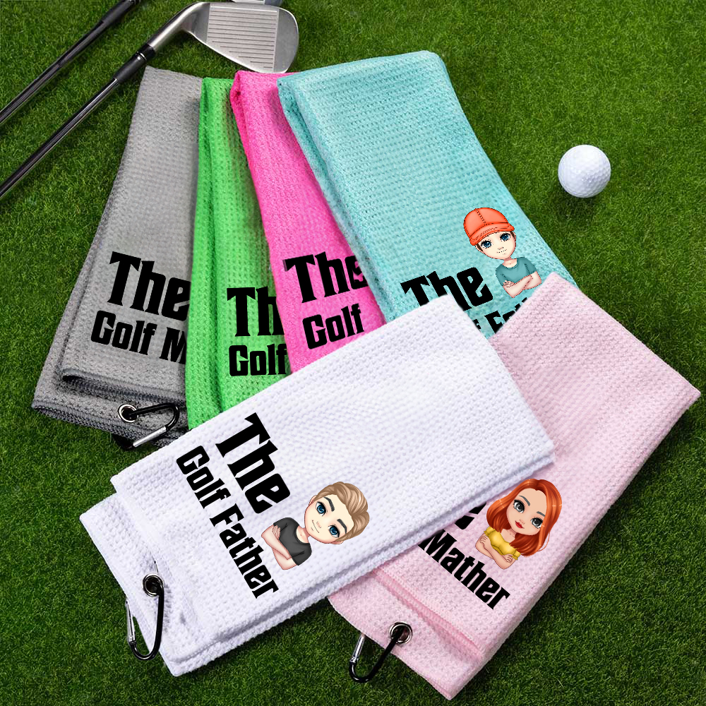 Serviette de golf gaufrée personnalisée avec nom et clip de suspension Accessoires de sport Cadeau d'anniversaire pour les amateurs de golf