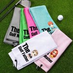 Personalisierte Cartoon Charakter saugfähige Waffel Golf Handtuch mit Namen und hängenden Clip Sport Zubehör Geburtstagsgeschenk für Golfspieler Liebhaber