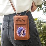 Personalisierte anthropomorphe Geburt Blume Leder Crossbody Bag Brieftasche mit Namen und Kartenschlitze Geburtstag Reisezubehör Geschenk für Frauen