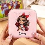 Personalizado de dibujos animados Cheerleading Chica Joyero de cuero con nombre de viaje accesorio de regalo de cumpleaños para las mujeres niñas