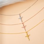 Personalized Cross Bee Adjustable Necklace with Birthstone Dainty Religious Jewelry Anniversary Birthday Baptism Gift for Women