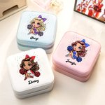 Personalizado de dibujos animados Cheerleading Chica Joyero de cuero con nombre de viaje accesorio de regalo de cumpleaños para las mujeres niñas
