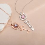 Collana personalizzata a ferro di cavallo portafortuna con pietra di nascita e nome regalo di compleanno e anniversario per donne amanti dei cavalli
