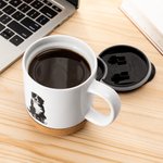 Taza de Cerámica con Tapa y Base de Madera Personalizada Retrato de Perro y Gato 13oz Regalo de Simpatía para los Amantes de las Mascotas en Memoria de su Pérdida