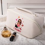Personalisierte Lippenstift Cartoon Fashion Girl Wide Open Leder Makeup Tasche mit Namen Portable Travel Essentials Geburtstag Brautjungfer Geschenk für Frauen Mädchen