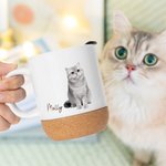 Taza de Cerámica con Tapa y Base de Madera Personalizada Retrato de Perro y Gato 13oz Regalo de Simpatía para los Amantes de las Mascotas en Memoria de su Pérdida