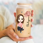 Coordinadora del Caos personalizada Personaje de dibujos animados 20oz Taza de cristal esmerilado con flor de nacimiento y pajita Regalo de cumpleaños diario de viaje para la familia