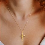 Personalized Cross Bee Adjustable Necklace with Birthstone Dainty Religious Jewelry Anniversary Birthday Baptism Gift for Women