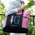 Personalizado Lindo Académico Cartoon Character Tote Bag with Name Fashion Graduation Season Gift for Girl Woman
