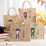 Personalisierte Cartoon Graduate Charakter Geburt Blume große Jute Tragetasche mit Namen Graduierung Geburtstag Geschenk für Frauen Absolventen