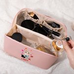 Personalisierte Lippenstift Cartoon Fashion Girl Wide Open Leder Makeup Tasche mit Namen Portable Travel Essentials Geburtstag Brautjungfer Geschenk für Frauen Mädchen