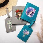 Personalizado Antropomorfo Nacimiento Flor Cuero Pasaporte Titular Etiqueta de equipaje Set con nombre Cumpleaños Accesorios de viaje Regalo para los entusiastas de los viajes