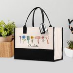 Personnalisé Aquarelle Coiffure Design 3 Fleurs de naissance Canvas Tote Bag avec Nom Anniversaire Appréciation Cadeau pour Stylistes Amoureux de la Coiffure