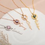 Collana personalizzata a ferro di cavallo portafortuna con pietra di nascita e nome regalo di compleanno e anniversario per donne amanti dei cavalli
