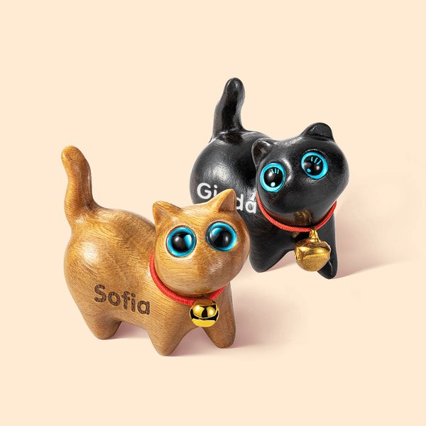 Statuetta di gatto in legno personalizzata con nome inciso decorazione fatta a mano idea regalo di compleanno per amanti dei gatti