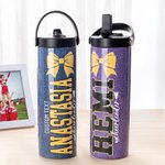 Personalizado Glitter Bow Cheerleader 20 oz Deportes Botella de agua con texto portátil Cheerleading Regalo para Cheerleader
