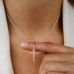 Personalized Cross Bee Adjustable Necklace with Birthstone Dainty Religious Jewelry Anniversary Birthday Baptism Gift for Women