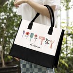 Personnalisé Aquarelle Coiffure Design 3 Fleurs de naissance Canvas Tote Bag avec Nom Anniversaire Appréciation Cadeau pour Stylistes Amoureux de la Coiffure