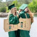 Personalisierte Cartoon Graduate Charakter Geburt Blume große Jute Tragetasche mit Namen Graduierung Geburtstag Geschenk für Frauen Absolventen