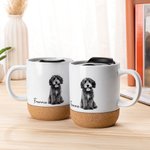 Taza de Cerámica con Tapa y Base de Madera Personalizada Retrato de Perro y Gato 13oz Regalo de Simpatía para los Amantes de las Mascotas en Memoria de su Pérdida