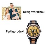 Personalisierte Holz Foto Uhr mit Textgravur und Verstellbarem Uhrenband Valentinstag Vatertag Geschenk für Herren