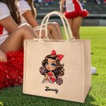 Personalisierte Cartoon Cheerleader Mädchen große Jute Tragetasche mit Namen Geburtstag Reise Wettbewerb Feier Geschenk für Cheerleader Frauen