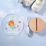 Luce notturna a LED con base in legno design universo stelle pianeta astonauta animale carino personalizzato con nome regalo di compleanno per bambini