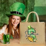 Personalisierte Lucky Shamrock Hut Gnom Doodle Brief Jute Tragetasche mit Namen wiederverwendbare St. Patrick's Day Party Geschenk für Kinder Familie