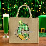 Personalisierte Lucky Shamrock Hut Gnom Doodle Brief Jute Tragetasche mit Namen wiederverwendbare St. Patrick's Day Party Geschenk für Kinder Familie