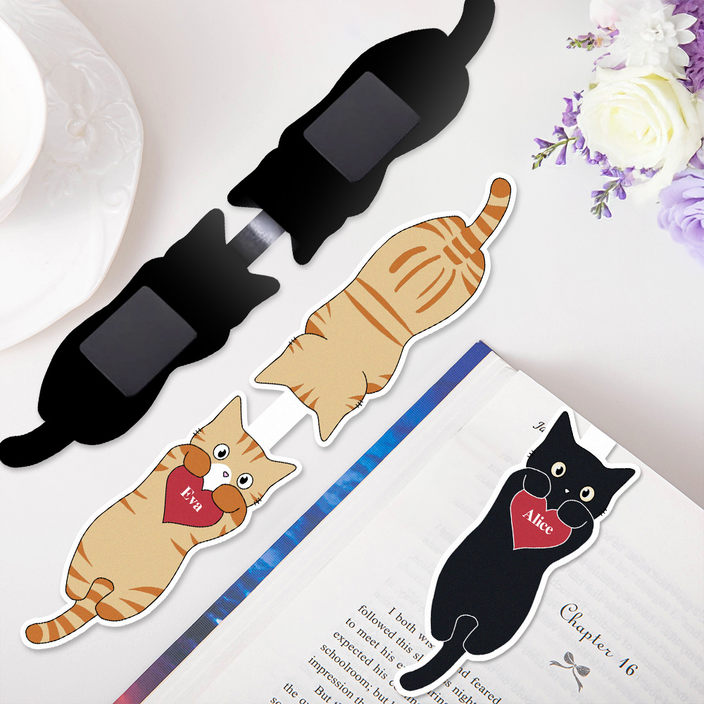 Marque-page magnétique personnalisé en forme de chat avec nom Fournitures de papeterie Cadeau d'anniversaire pour les rats de bibliothèque Amoureux des chats
