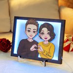 Personalised Heart Gesture Cartoon Character Name Wooden Portrait Frame with Stand Home Decor Valentine's Day Anniversary Gift for Couple