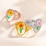 Personalisierte zierliche trockene Blume verstellbaren Ring Geburtstag Muttertag Jahrestag Geschenk für Frauen