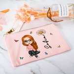 Borsa trucco portatile design cartone animato con personalizzazione del nome e fiore di nascita regalo per compleanno e natale per donne