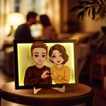 Personalised Heart Gesture Cartoon Character Name Wooden Portrait Frame with Stand Home Decor Valentine's Day Anniversary Gift for Couple