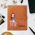 Personalized Zodiac Cartoon Character Leather A5 Sketchbook Notebook Cover with Storage Pocket Office Birthday Gift for Women Men