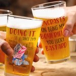 Personalized Hugging Couple Lucky Bastard 16oz Glass Whisky Beer Mug with Names and Year Birthday Valentine's Day Anniversary Gift for Couple