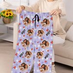 Photo de coeur personnalisée Multicolore Portrait Nom Pantalon de pyjama long avec cordon de serrage Cadeau d'anniversaire d'amitié pour les amis