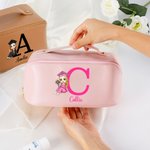 Gepersonaliseerde Cartoon Karakter initiaal lederen make-up tas met naam afstuderen reizen Essentials Gift voor vrouwen meisjes
