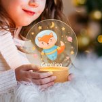 Luce notturna a LED con base in legno design universo stelle pianeta astonauta animale carino personalizzato con nome regalo di compleanno per bambini