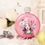 Personlig antropomorfisk födelseblomma Vinflaska Hip Flask med namn och glittrigt lock Mors dag Brudtärna Födelsedagspresent för kvinnor