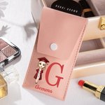 Personalisierte Cartoon Mädchen Leder Initial Makeup Pinsel Tasche mit 8 Makeup Pinsel und Name Geburtstag Graduierung Zeremonie Souvenir Geschenk für Absolventen
