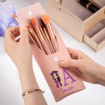 Personalisierte Cartoon Mädchen Leder Initial Makeup Pinsel Tasche mit 8 Makeup Pinsel und Name Geburtstag Graduierung Zeremonie Souvenir Geschenk für Absolventen
