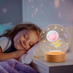 Luce notturna a LED con base in legno design universo stelle pianeta astonauta animale carino personalizzato con nome regalo di compleanno per bambini