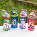 Personalizzato Fantasia Numero Unicorno Dinosauro Veicolo 16 oz Bambino Nome Bottiglia d'acqua con manico Cannuccia in silicone Torna a scuola Regalo di compleanno per ragazzo ragazza