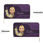 Personalisierte Mehrfächrige Cartoon Charakter Geburtsblumenkranz PU-Leder Geldbörse mit Namen Geburtstag Geschenk für Damen