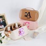 Gepersonaliseerde Cartoon Karakter initiaal lederen make-up tas met naam afstuderen reizen Essentials Gift voor vrouwen meisjes