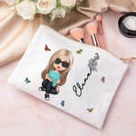 Borsa trucco portatile design cartone animato con personalizzazione del nome e fiore di nascita regalo per compleanno e natale per donne