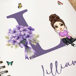 Personalized Cartoon Character Birth Flower Bouquet Name A5 Spiral Notebook Pen with 120 Lined Pages and Initial Birthday Gift for Women Girls