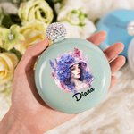 Personlig antropomorfisk födelseblomma Vinflaska Hip Flask med namn och glittrigt lock Mors dag Brudtärna Födelsedagspresent för kvinnor