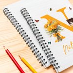 Personalized Cartoon Character Birth Flower Bouquet Name A5 Spiral Notebook Pen with 120 Lined Pages and Initial Birthday Gift for Women Girls